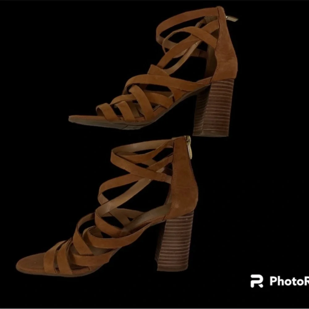 Franco Sarto Sandals‎ Womens 7.5 M Hachi Zip Ankle Strappy Brown Leather Heels - Picture 4 of 9